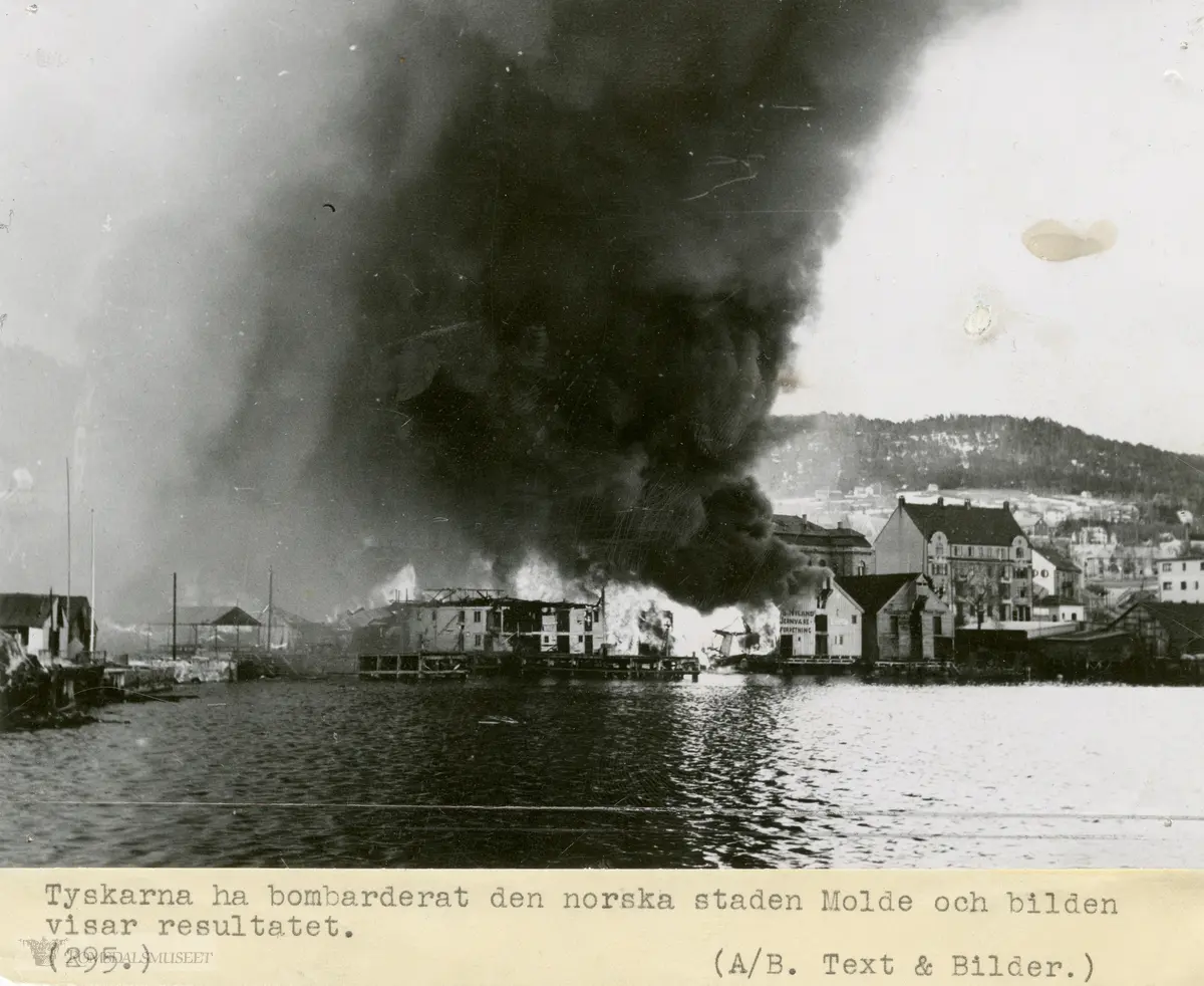 Molde sentrum blir bombet 29.04.1940.