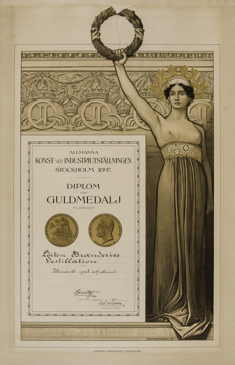 Gullmedalje gitt Løiten Destillation i Stockholm i 1897. Medaljen ble tildelt for «Utmärkt sprit och akvavit». 