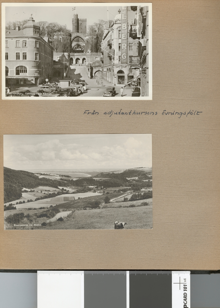 Text i fotoalbum: "Adjutantkursen juni 1940. Tyringe-Torekov m. fl. platser. Från adjutantkursens övningsfält. Sinarpsdalen vid Båstad".