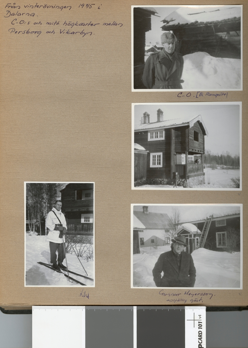 Text i fotoalbum: "Från vinterbefälsövningen 1945 i Dalarna. C-O:s och mitt högkvarter mellan Persborg och Vikarbyn".