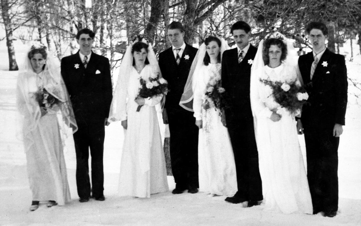 Quadruple wedding for the Fredriksen brothers, Selbu 1952.