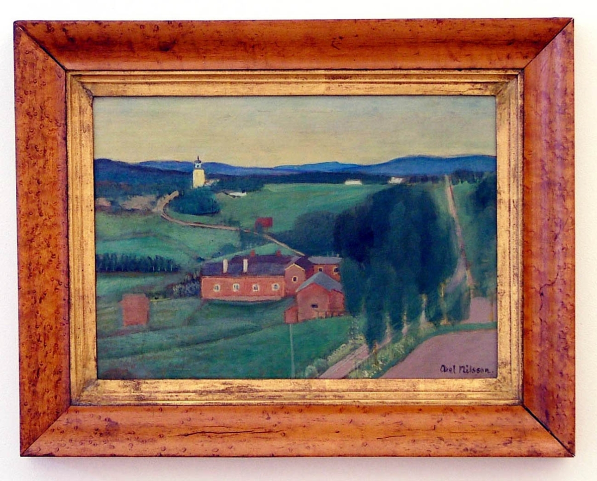 Oljemålning "Landskap från Järvsö" av Axel Nilsson.