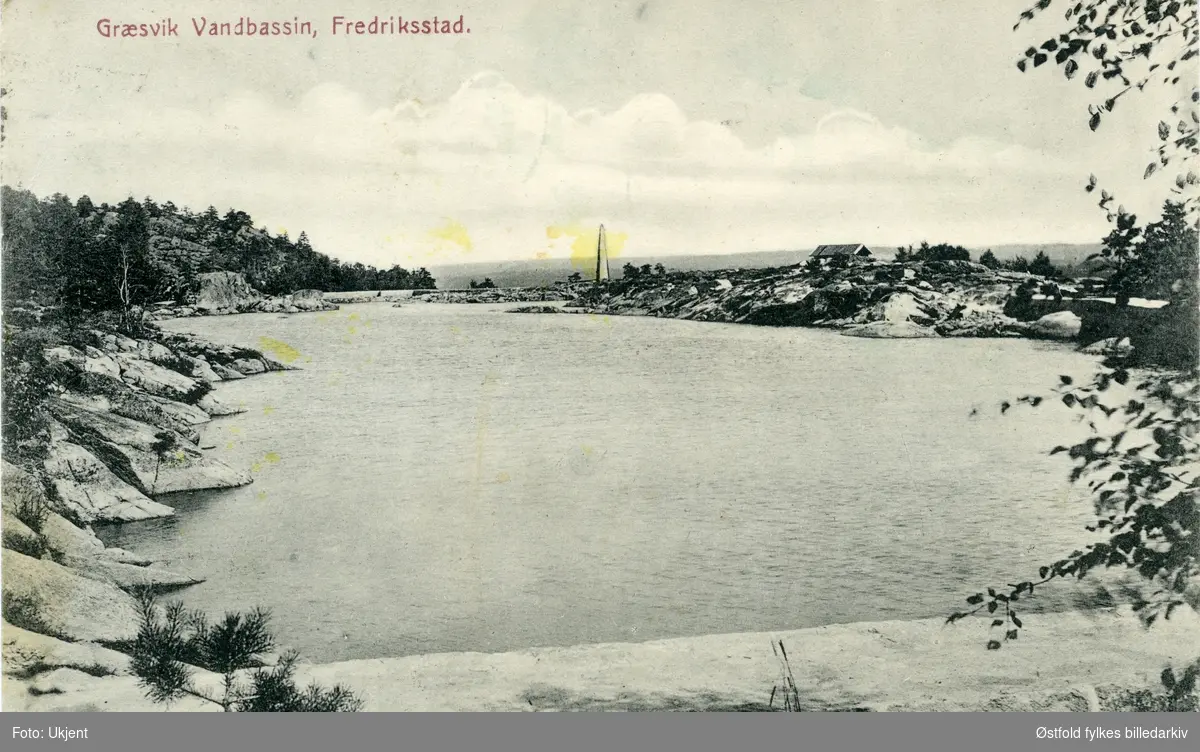 Gressvik vannbasseng i Onsøy, Fredrikstad, 1916. Postkort.