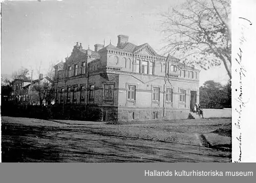 Uddenbergska villan sedd från sydväst. Exteriör. Huset ligger i hörnet Västra Vallgatan-Magasinsgatan och byggdes 1880 eller strax därefter till järnvägschefen. Arkitekt var Adrian Crispin Peterson. Dr Erik Uddenberg hade senare såväl praktik som bostad där senare. Han var bl a järnvägsläkare.