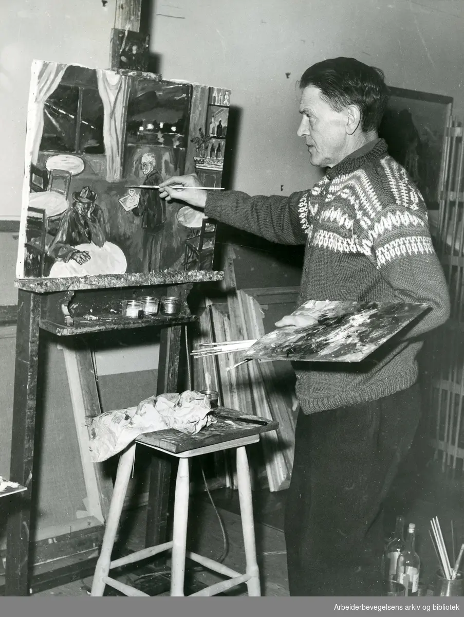 Reidar Aulie (1904-1977). Kunstmaler. Staffeli. Palett.