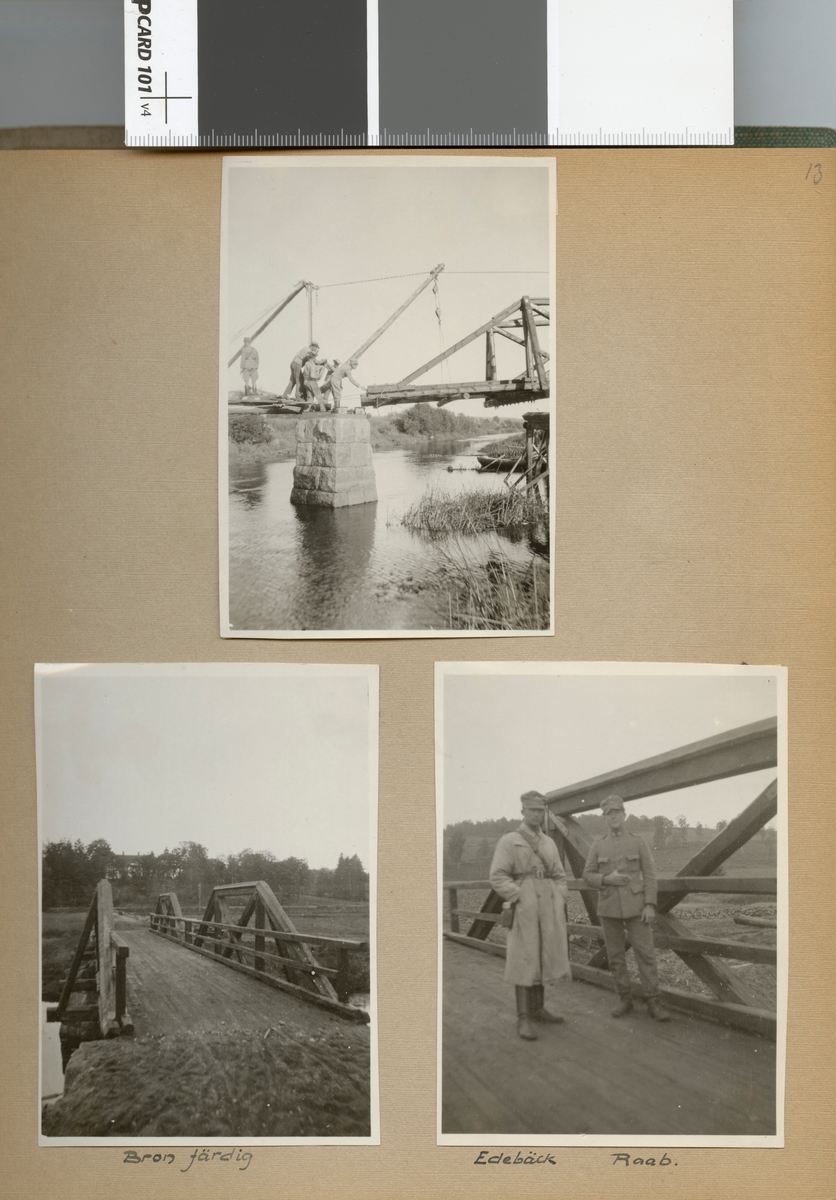 Text i fotoalbum: "Brobygget vid Gripenberg. Nya spannet vindas ut på sin plats."
