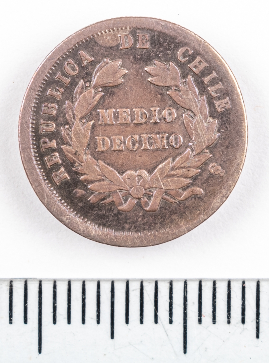 Mynt, Chile, 1869, ½ Decimo.