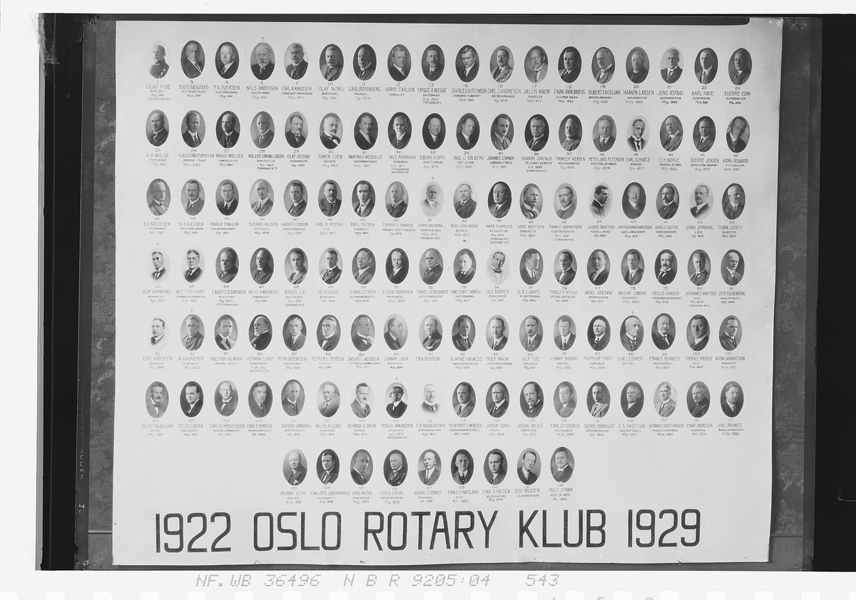 Portrett av medlemmer i Oslo Rotary klubb 1922-1928. Fotografert 1929.