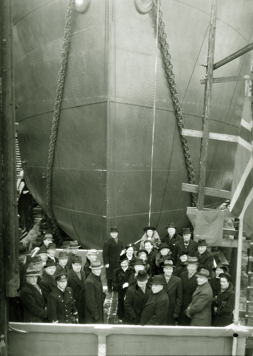 Ant. sjøsettingen av skipet William Hansen fra Nylands verksted. Fotografert 22.03.1939.