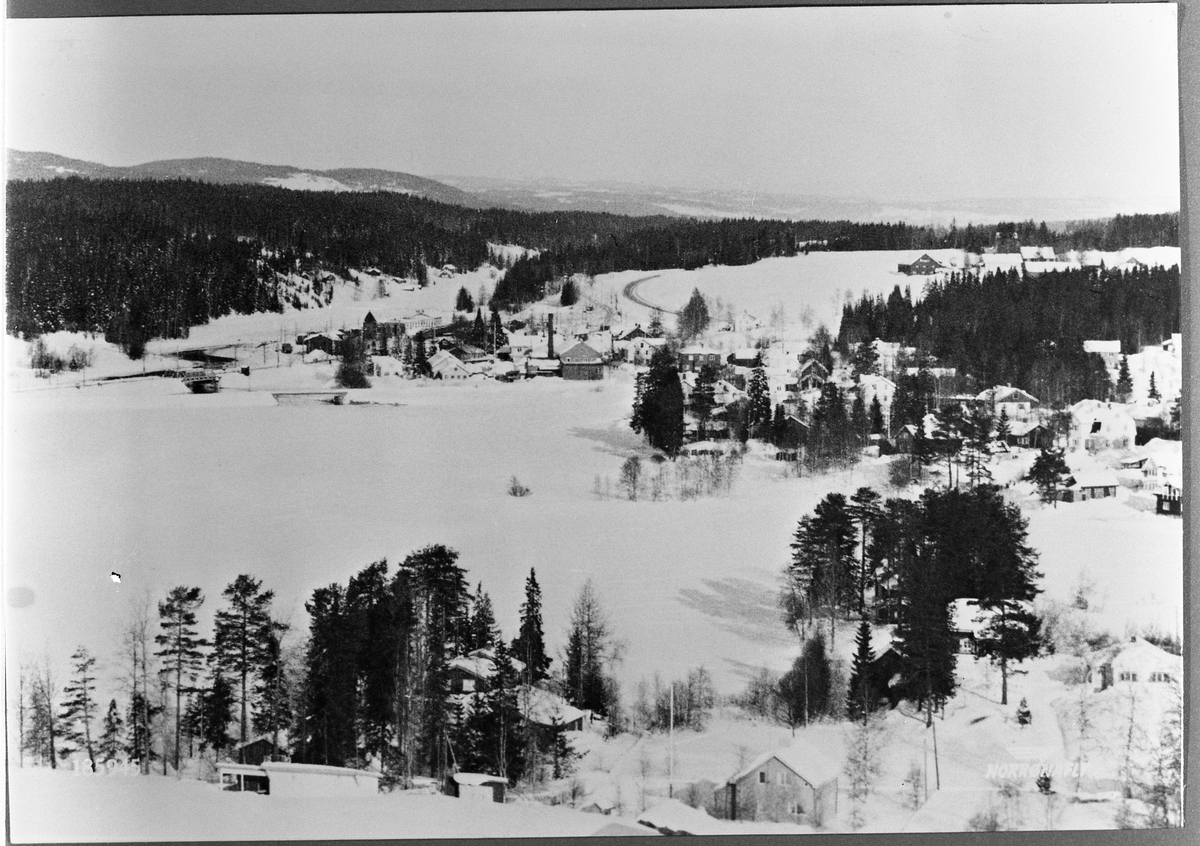 Oversiktsbilde fra Eina som fra venstre viser stasjonen, meieriet, annen bebyggelse, og Blåvarp gård.