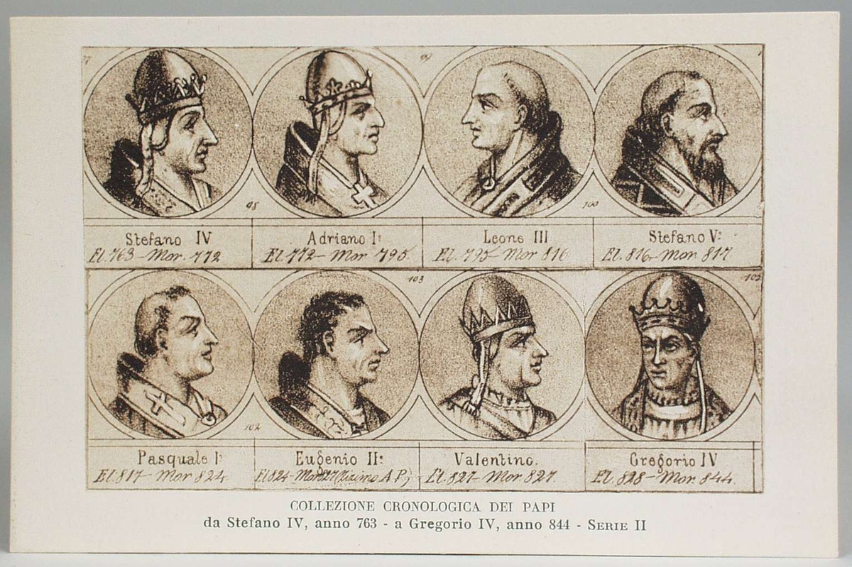 Portretter av paver i kronologisk rekkefølge fra år  763 til 1285.