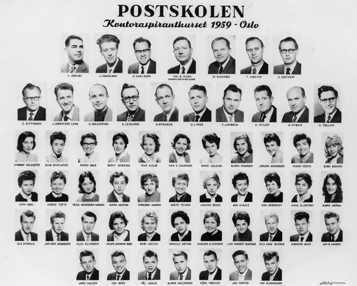 gruppebilde, Oslo, postskolen kontoraspirantkurset 1959