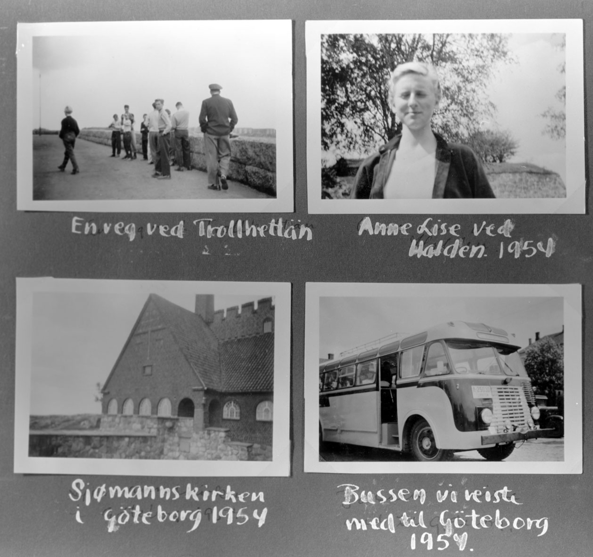 Fire bilder fra en busstur til Halden og Gøteborg i 1954
