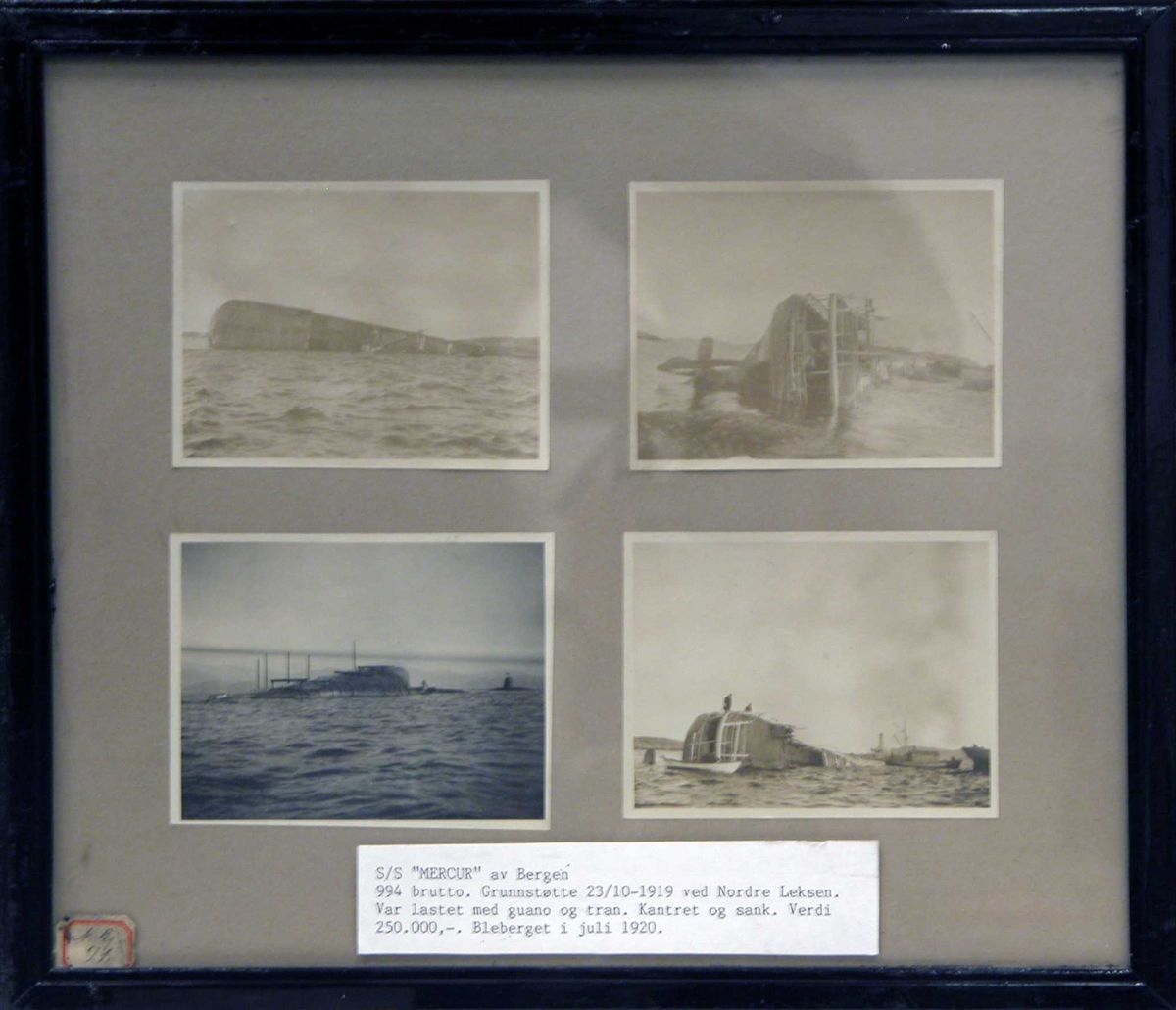 4 fotografier av D/S "Mercur" som har forlist ved Nord Leksen 23.10.1919.