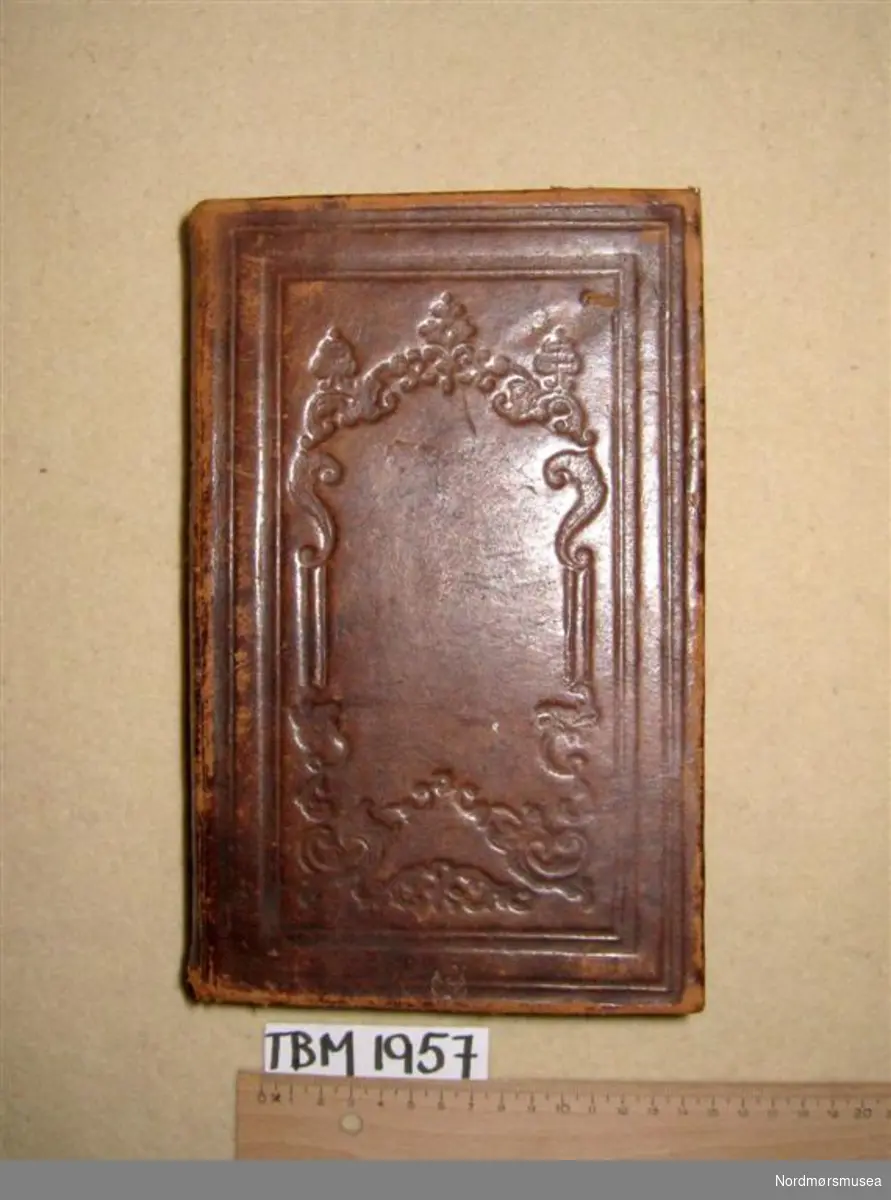Skinnbibel, med djuptrykt ornamentering på frampermen (Pauting)