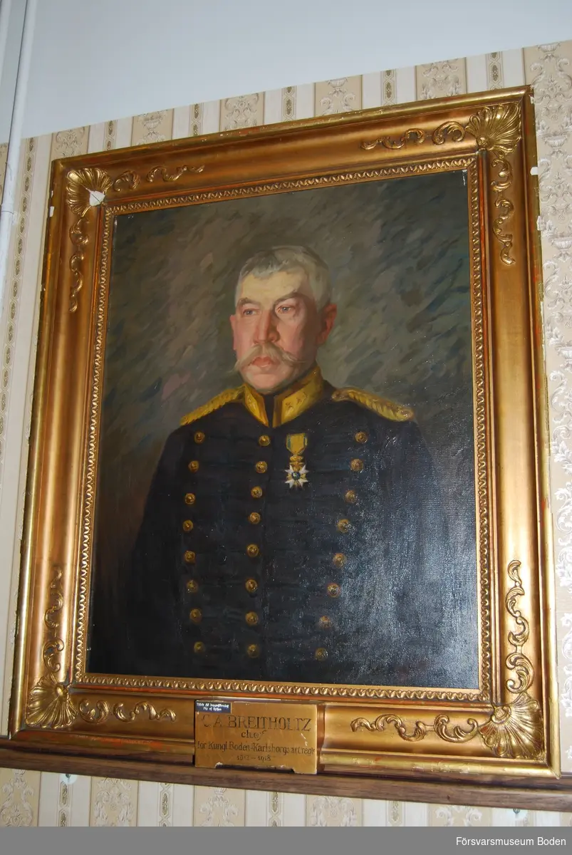 Oljemålning föreställande C.A. Breitholtz, chef för Boden-Karlsborgs artilleriregemente 1913-1918. Ingen signatur synlig. Deposition från A 8 kamratförening.
