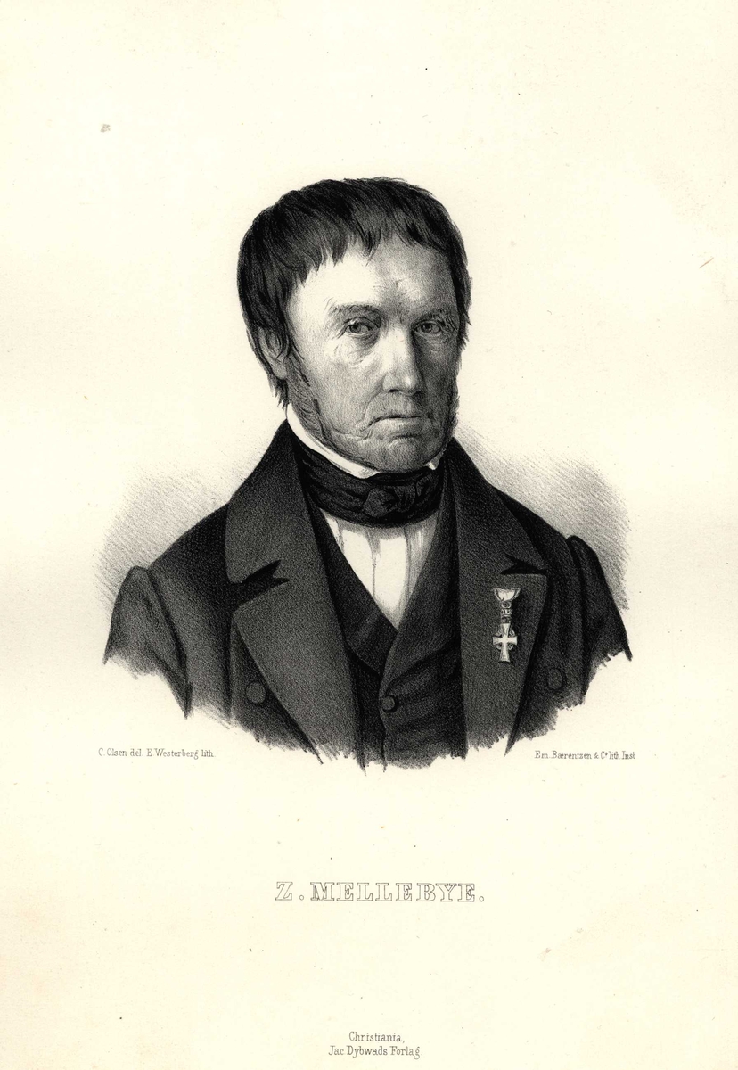 Portrett, brystbilde av Z. Mellebye med vest, frakk og orden