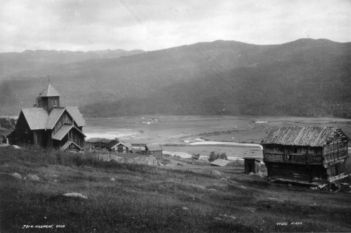 Uvdal Kirke Nore Og Uvdal 1930 Oversiktsbilde Husebygårdene I