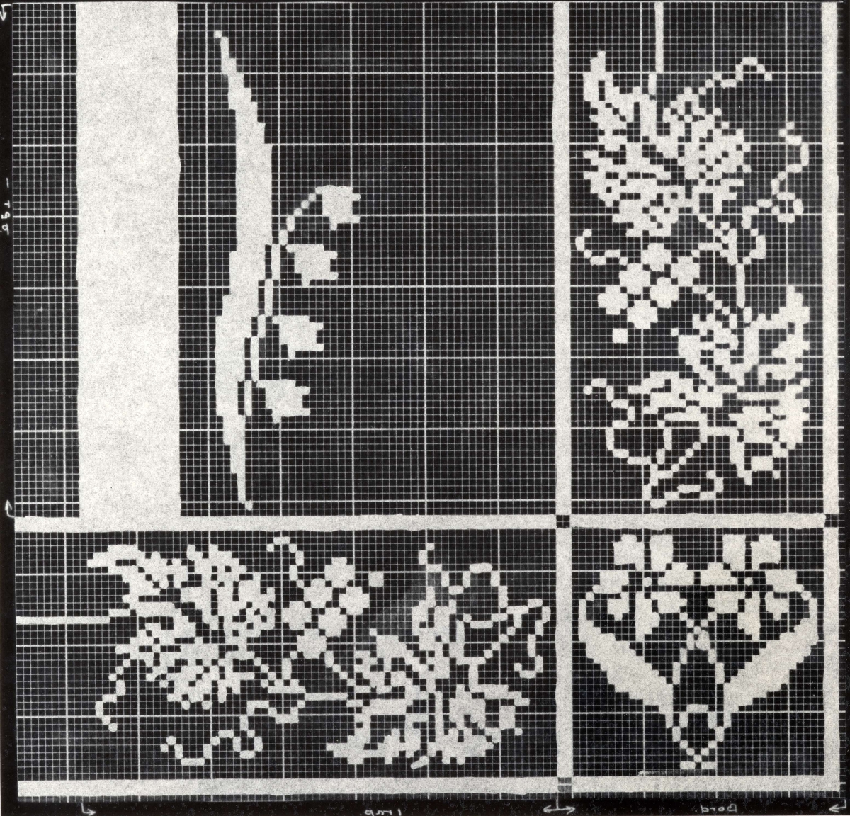 Detalj av damaskduk fra Kvinnherad, Hordaland. Uttegning av mønster.
