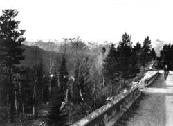 Vinje, Telemark 1941. Oversiktsbilde med syklende person på 