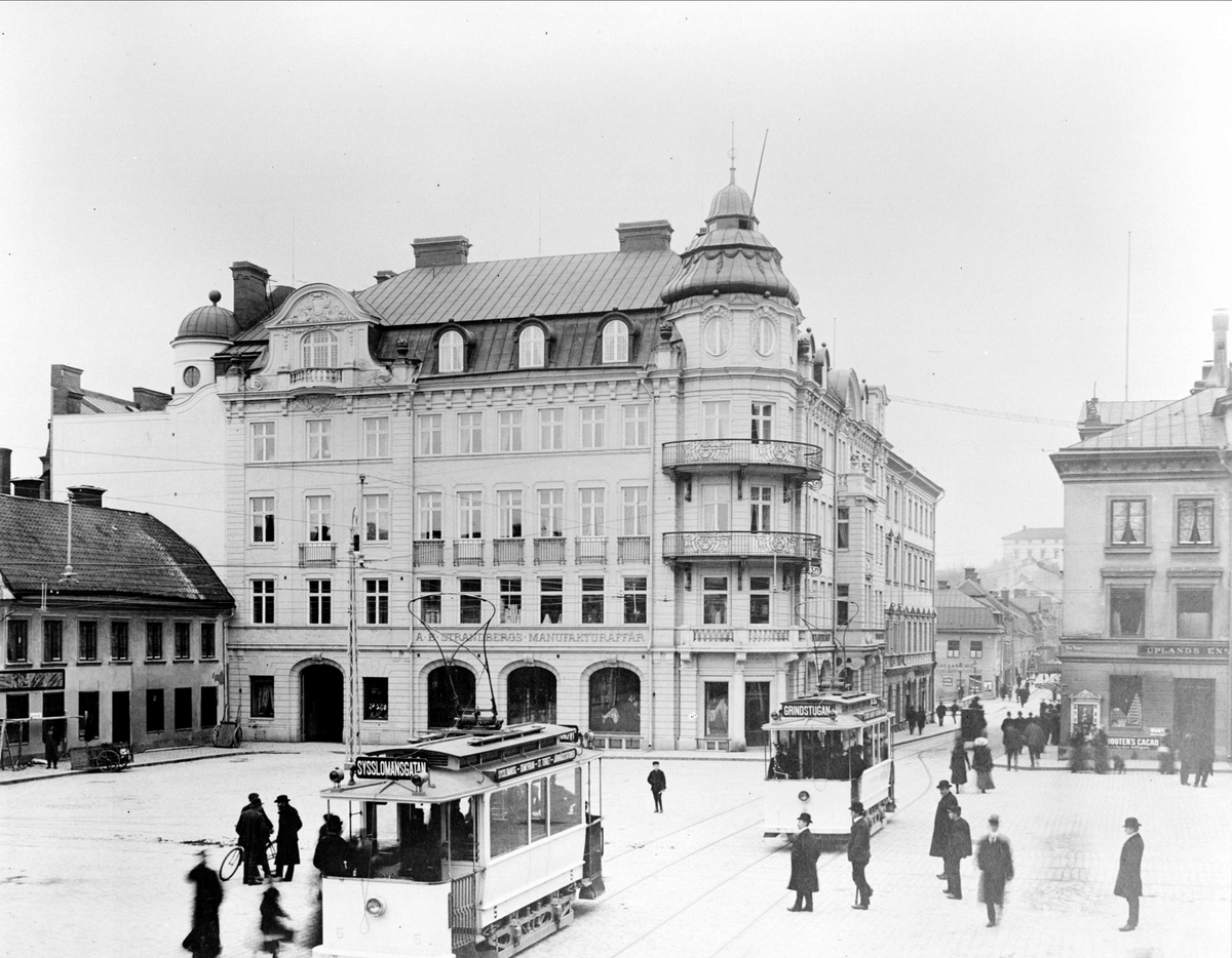 Reprofotografi - spårvagnar på Stora Torget, Uppsala 1906