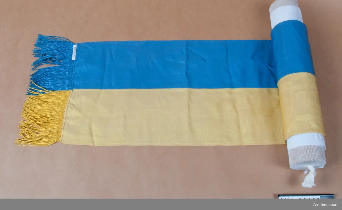 Kravatt av blå-gul fansiden tillhörande Blekinge flygflottiljs förbandsfana