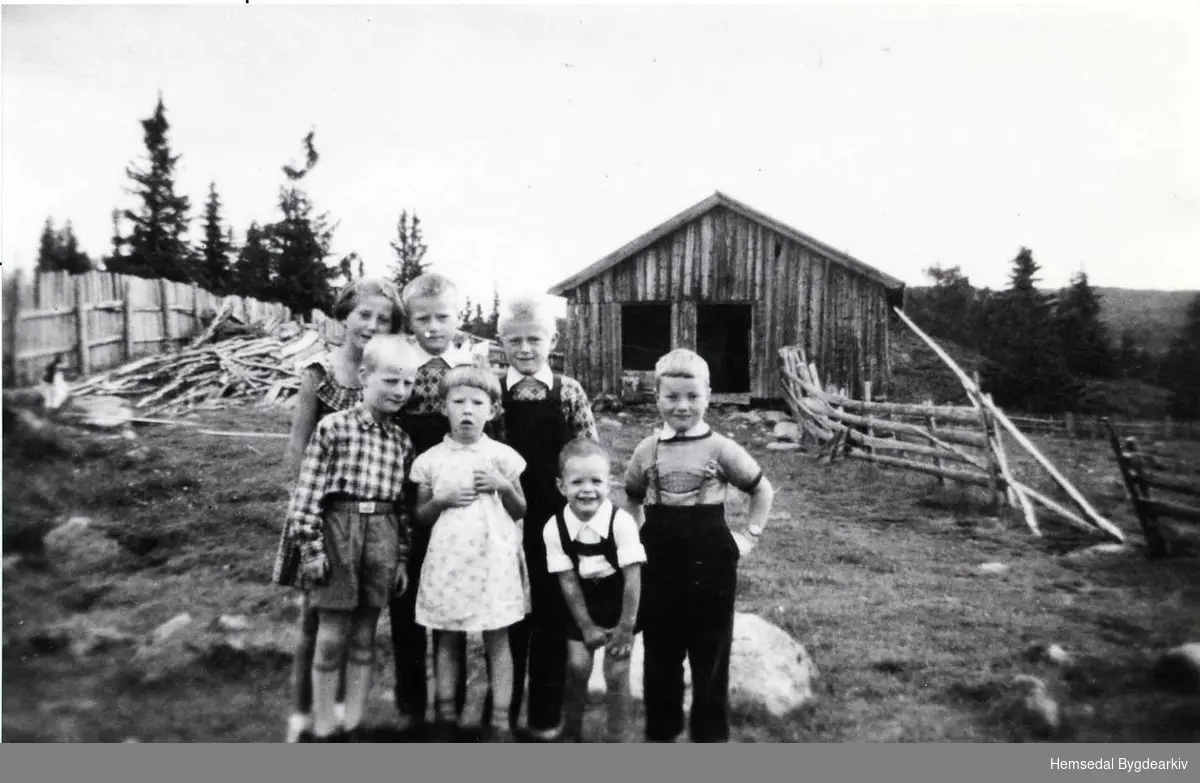 På Ålruststølen,52.1, i Hemsedal,  1957-58.
Fremst frå venstre: Oddbjørn og Kari Borgny Aalrust