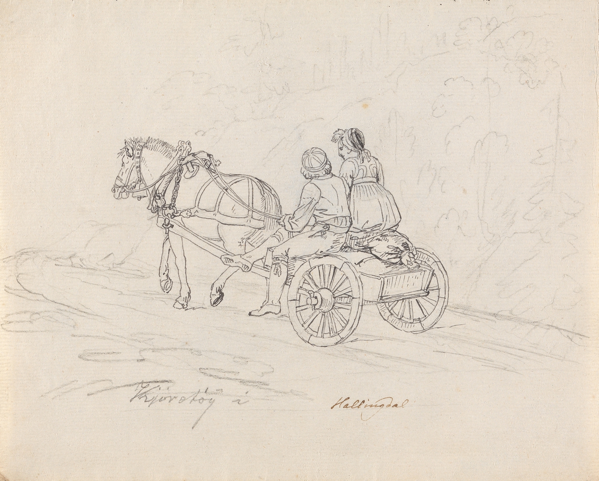 Hest og vogn, Hallingdal [Tegning]