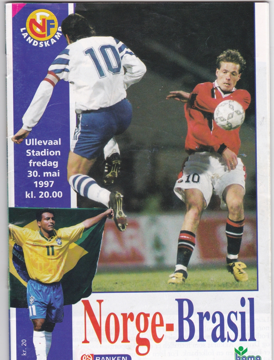 Kampprogram fra kampen Norge-Brasil på Ullevaal 30. mai 1997.