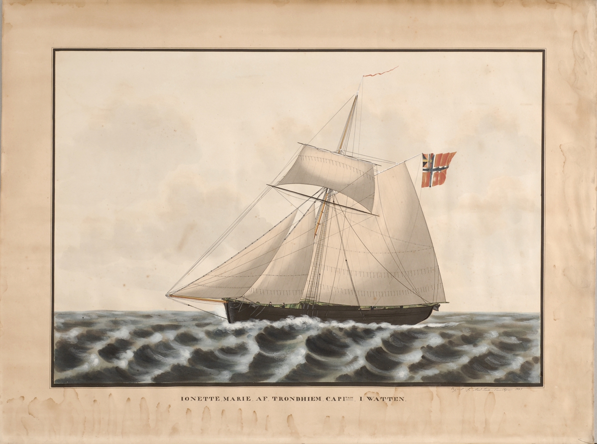 Fartøyet Jonette Marie med fulle seil på kruset sjø.