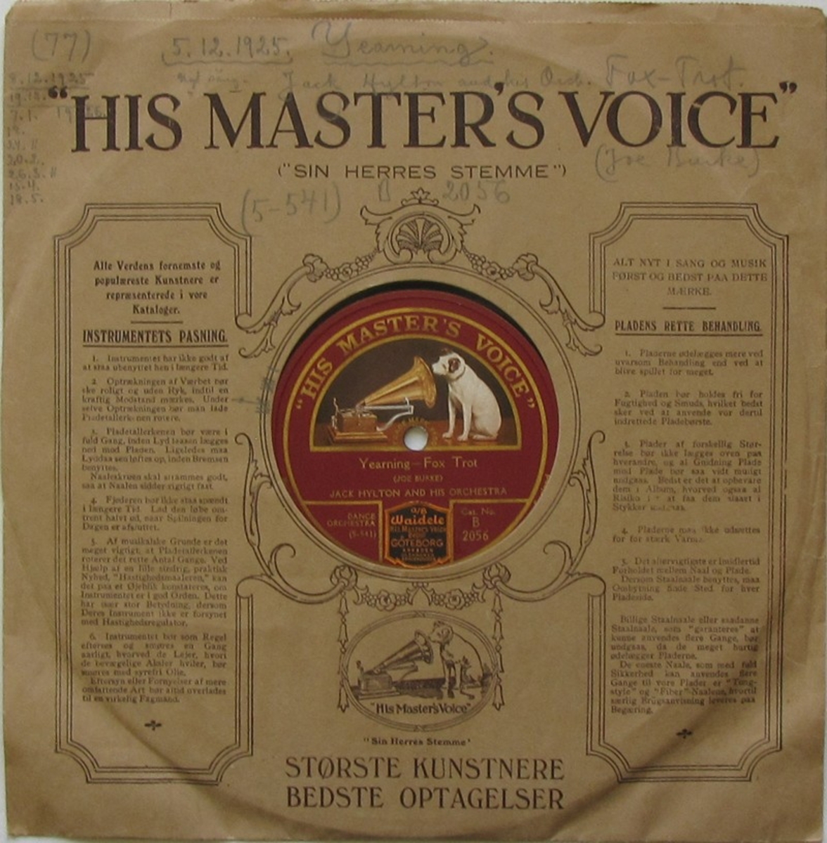 Vinylskiva av märket His Master's Voice