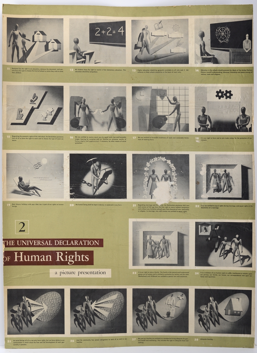 Menneskerettighetserklæringen av 1948 fra Forente Nasjoner(FN). Bilde presentasjon.