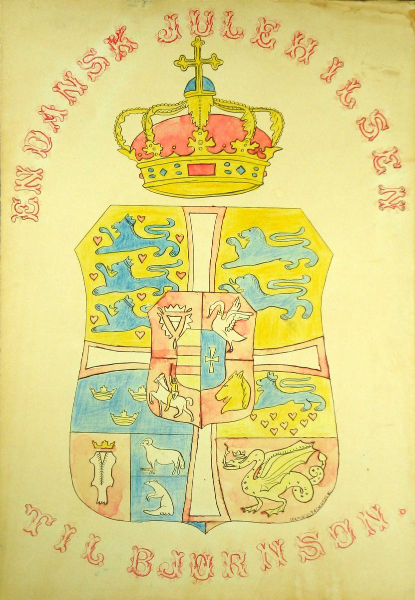 Stort heraldisk våpen med krone (dansk kongelig)