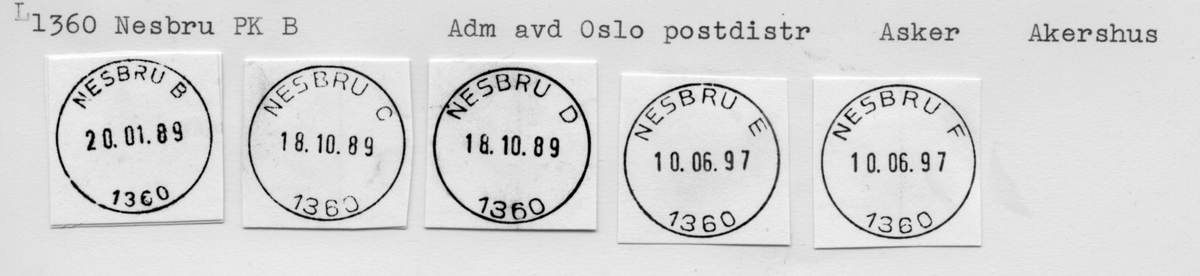 Stempelkatalog. 1360 Nesbru. Asker postkontor. Asker kommune. Akershus fylke.