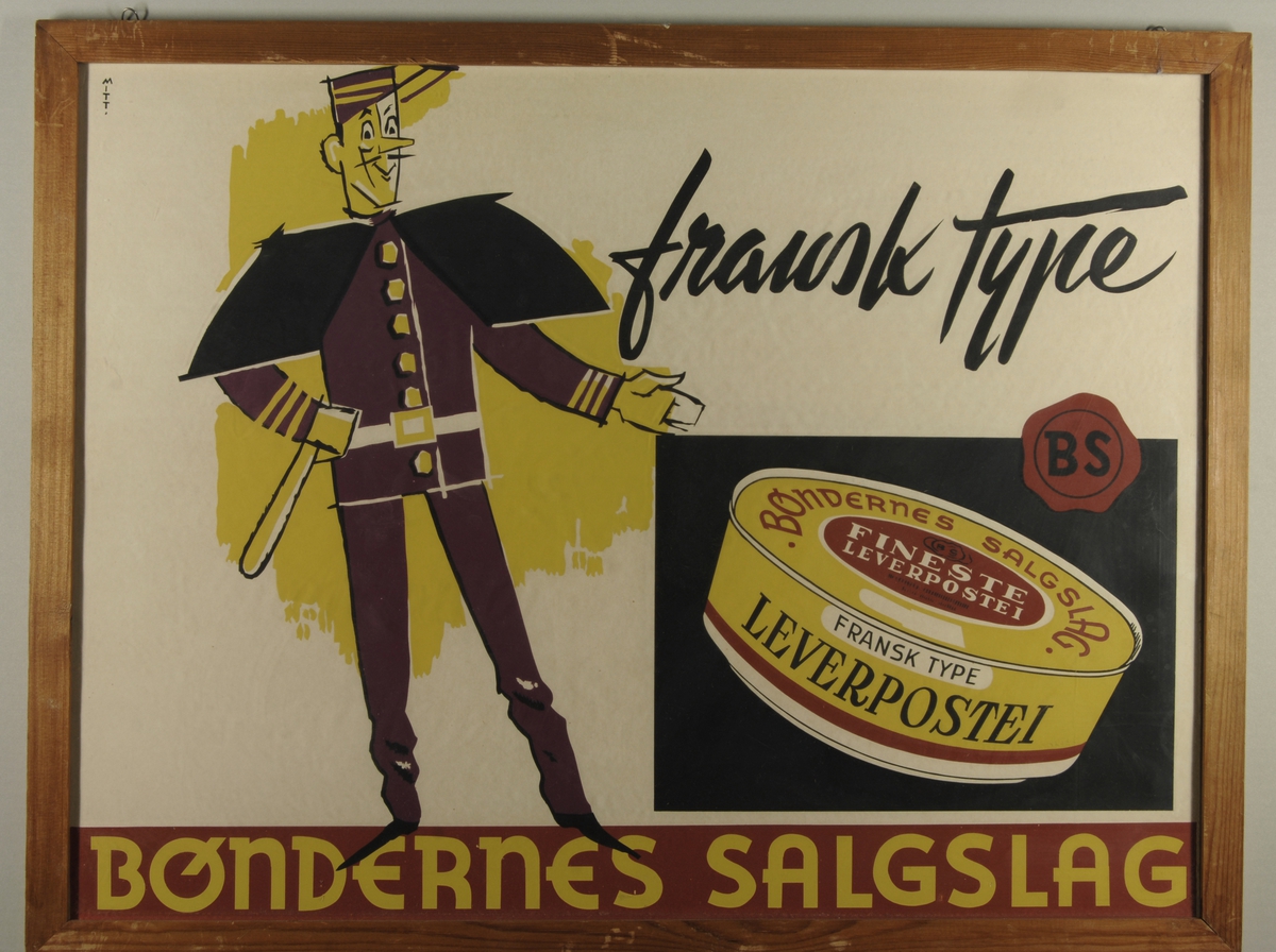 En illustrert franskmann reklamerer for leverpostei av fransk type.