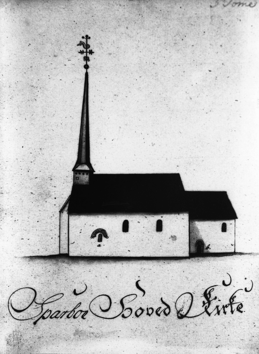 Sparbu kirke - kopi av tegning av Gerhard Schøning