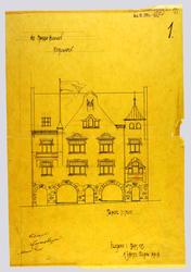 Hr. Monrad Heggen, Kirkegaden facade [Fasadeoppriss]