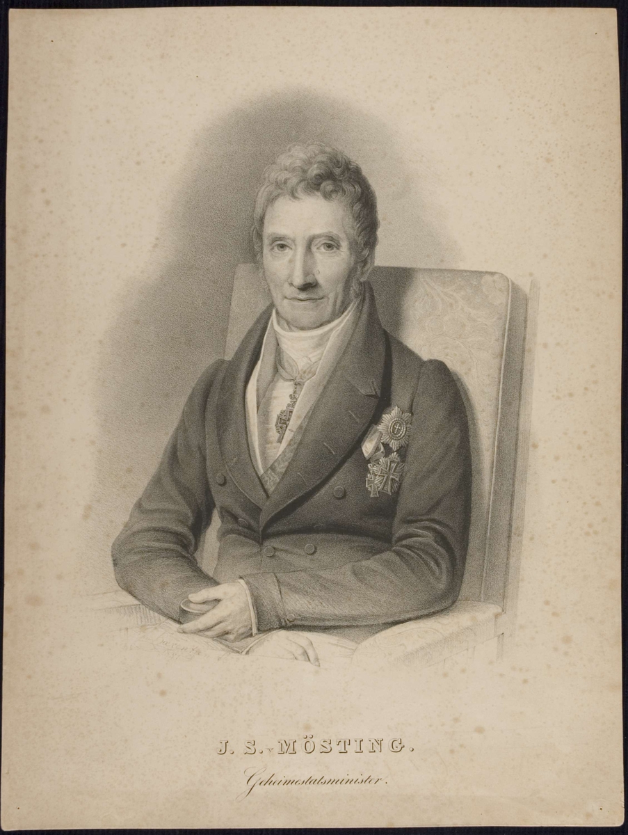 Portrett, brystbilde av J.S. Mösting med medaljer