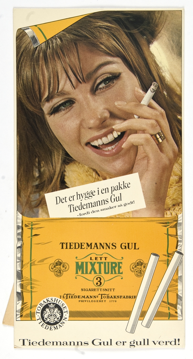 Reklameskilt Tiedemanns Gul tobakk.
