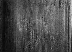 Stavkirken fra Gol i Hallingdal. Innrisset dyr på nordre kor