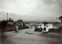 Dronningen, Bygdøy, Oslo 1908. Mennesker på veien mot Dronni