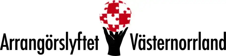 En hand håller upp en rödvit boll i form av pusselbitar.